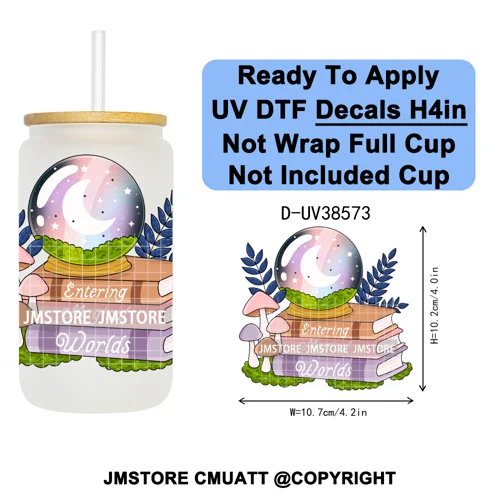 Bookish Positive Quotes Self Care UV DTF Transfer Stickers Decals Ready To Apply Waterproof For 16OZ Libbey Glass Can Tumbler