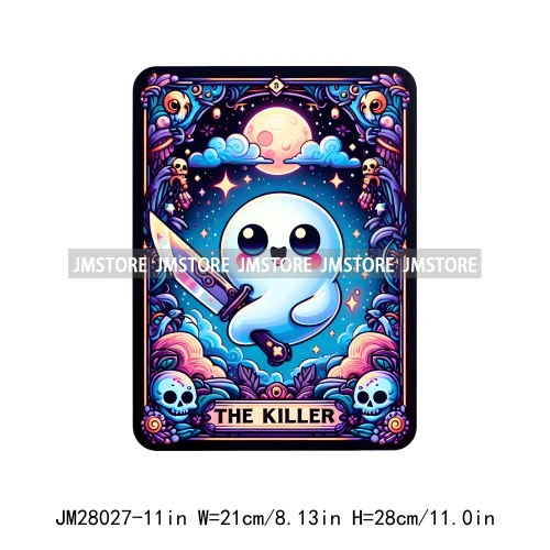 Custom Spooky Season Ghost Cycopath Skull Halloween Tarot Card DTF Iron On Heat Press Transfer Stickers Printing For Hoodies