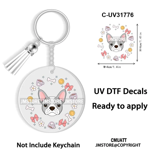 Dog Pet Mom Flower Bow Frame High Quality WaterProof Ready To Apply UV DTF Stickers For Round Circle Acrylic Keychain Keyring