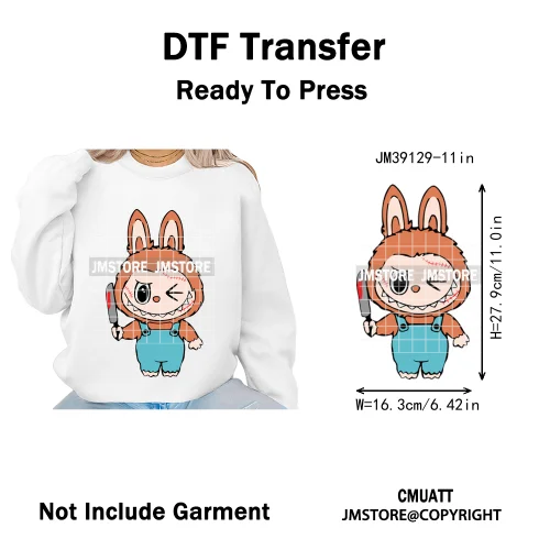 Cute Monster Cartoon Character Spooky Halloween Season Iron on DTF Washable Transfers Stickers Ready to Press for T-shirts Bags
