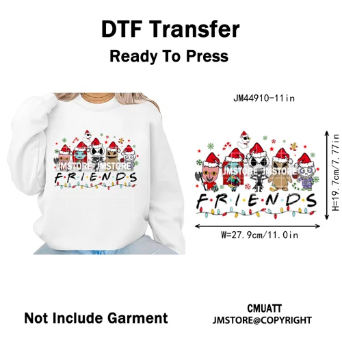 Cartoon Movie Friends Coquette Merry Christmas Sandy Claws Iron on Washable DTF Heat Transfer Sticker Ready to Press for Hoodies