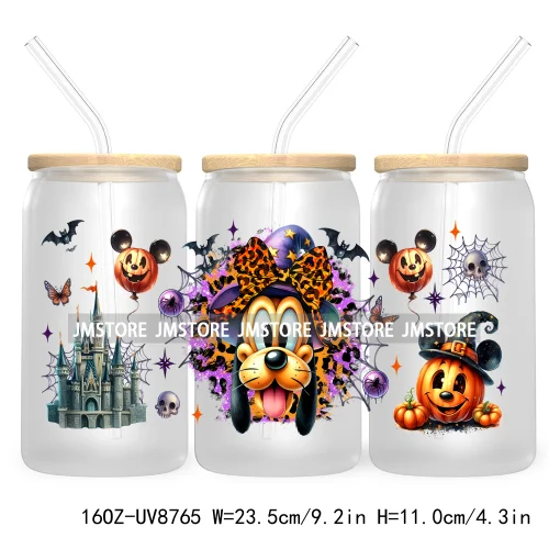 Halloween Leopard Cartoon Princess 16OZ UV DTF Cup Wrap Transfer Sticker Custom Labels Waterproof Logo For Libbey Glass Can Fall