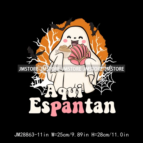 Aqui Espantan Tricotri Mexican Ghost Latina Culture Spooky Pumpkin Halloween Iron On DTF Heat Press Transfer Sticker For Hoodies