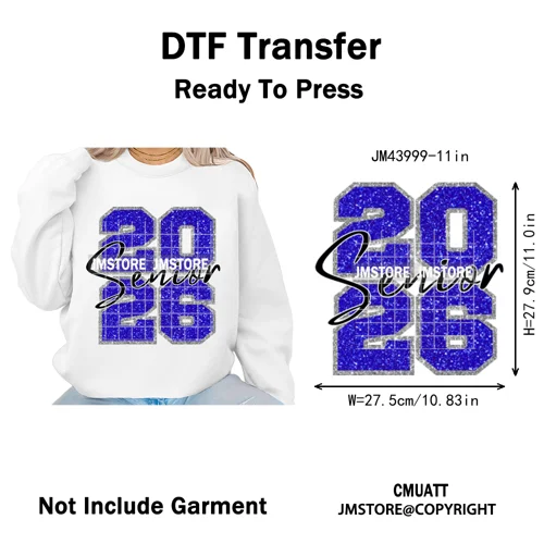 Faux Glitter Senior Class of 2026 High School Graduate Reunion Iron on Washable DTF Transfer Stickers Ready to Press for Clothes