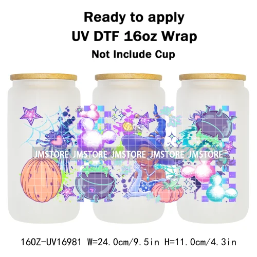 Witchy Princess Halloween Trick Or Treat 16OZ UV DTF Cup Wraps Ready To Apply Waterproof Transfer Stickers For Libbey Glass Can