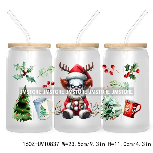 Christmas Movie Killer UV DTF Cup Wrap For Libbey Glass Can Transfer Stickers Waterproof Custom Labels Scary Horror Friends