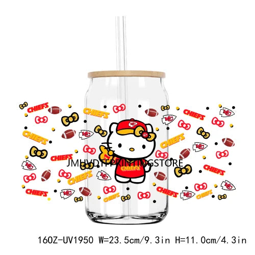 Sport Football Cartoon Cat UV DTF Sticker For 16OZ Libbey Glass Cup Can Wrap Transfer Sticker Custom Labels DIY Logo