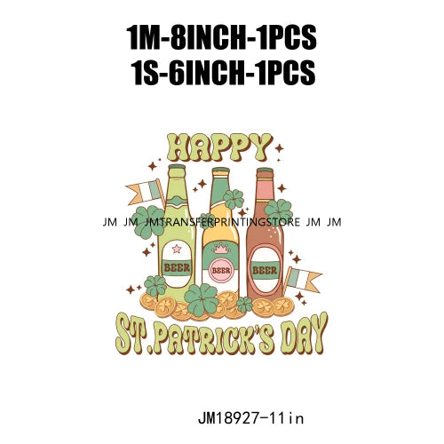 Happy St Patrick's Irish Day Lucky Vibes Shamrock And Roll Wish DTF Heat Transfers Stickers Printing Ready To Press For Clothing