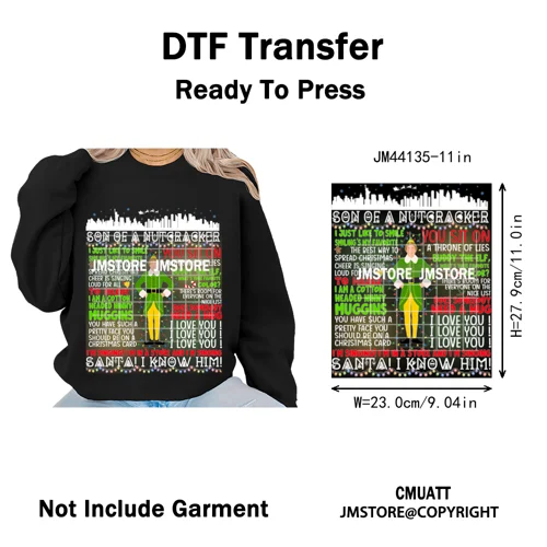 Funny Christmas Movie Quotes Cartoon Characters Santa Iron on Washable DTF Heat Transfer Stickers Ready to Press for Sweatshirts