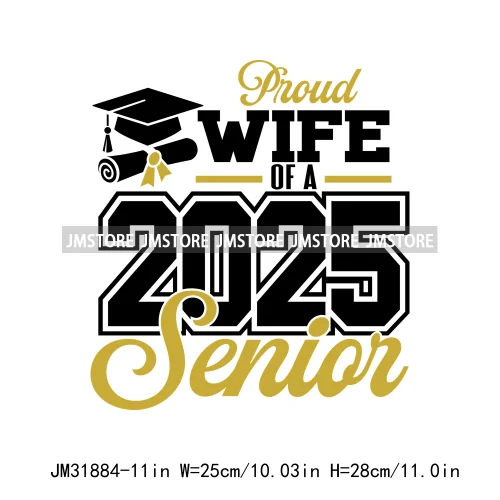 High School Graduation Proud Mom Of Senior 2025 Letters Iron On DTF Heat Transfers Stickers Ready To Press For T-shirts Bags