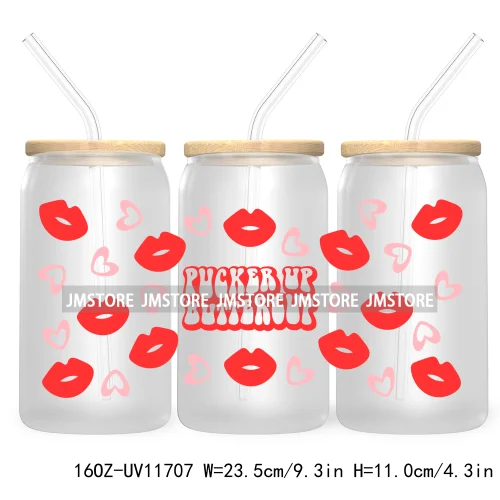 Funny Valentines Quotes 16OZ UV Cup Wrap DTF Transfer Stickers For Libbey Glass Can Cups Tumbler Self Love Valentine Hearts Kiss