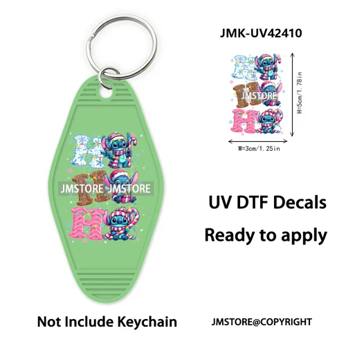 Trendy Christmas Cartoon UV DTF Keychain Wraps Ready To Apply Waterproof High Quality DIY Craft Decals For Hotel Motel Keychain