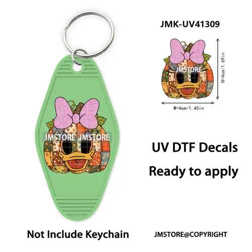 Cartoon Bear Pumpkin Fall Autumn Halloween UV DTF Motel Keychain Wraps Ready To Apply Custom High Quality Hotel Keychain Decals
