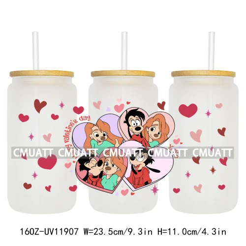 Cartoon Pink Sweet Happy Valentine‘s Day Kids Love Characters UV DTF Stickers Cup Wraps Logos For 16OZ Libbey Glass Can