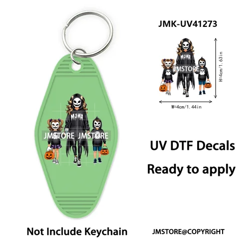 Halloween Horror Mama Kids Ghost Girl Coffee UV DTF Motel Keychain Decal Ready To Ship Transfer Sticker Print For Hotel Keychain