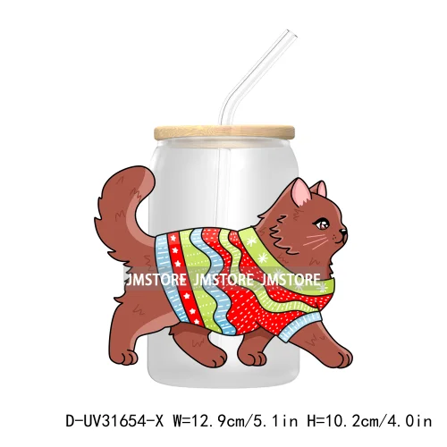 Funny Pet Christmas Holiday Dog Lover Cat Mom UV DTF Transfer Stickers Decals For Libbey Cold Cups Mugs Tumbler Waterproof Santa