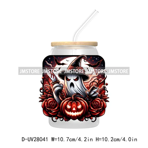 Cartoon Halloween Highland Cow UV DTF Transfer Stickers Decals For Libbey Cold Cups Mug Tumbler High Quality Labels Spooky Skull