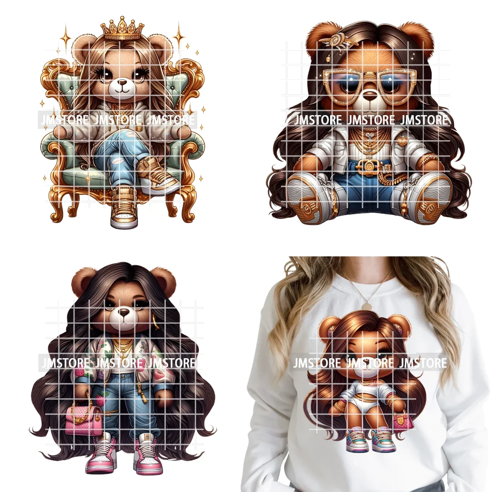 12in Girls Female Teddy Bear Duck Urban Sneakers Animal Washable Iron on DTF Transfers Stickers Ready to Press for T-shirts Bags