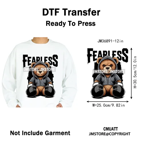 12in Colorful Graffiti Urban Stree Vibes Fearless Gangster Bear Washable Iron on DTF Transfer Sticker Ready to Press for Clothes