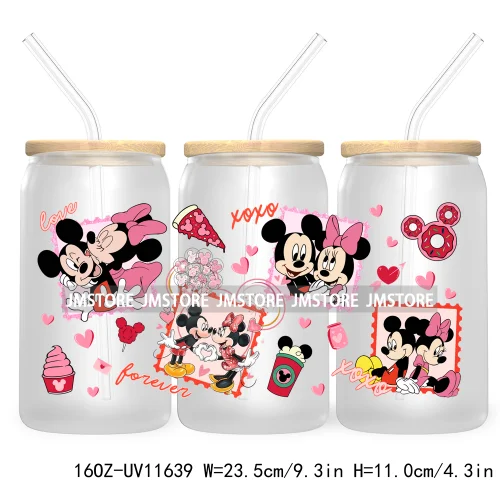 Cute Cartoon Couple XOXO Valentine's Day UV DTF Cup Wrap Transfer Stickers For 16OZ Libbey Glass Can Cupid Vibes Love Hearts