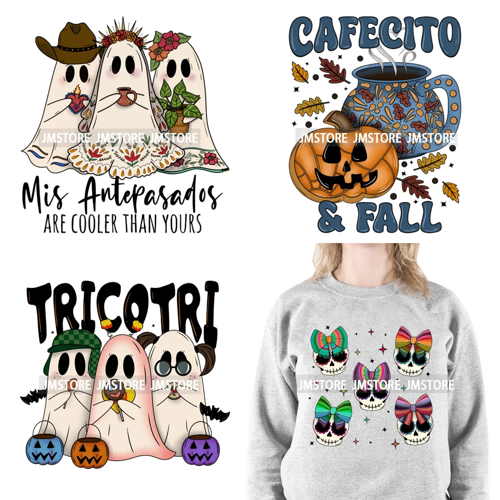 Spooky Senora Conchas Latina Halloween Mexican Tricotri Spicy Ghost Espooky Vibes DTF Iron On Transfers Stickers For Clothing