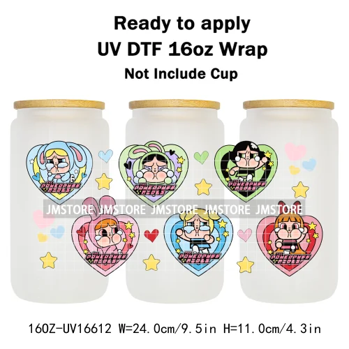 Floral Monsters Cartoon Characters UV DTF Wraps Transfer Stickers Waterproof Logo High Quality For 16OZ Libbey Glass Can Tumbler