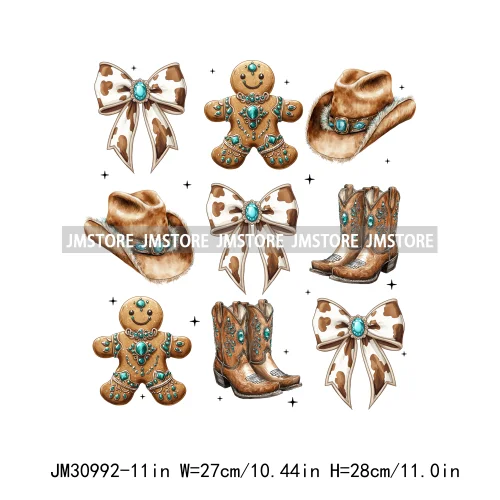 Howdy Christmas Cheer Vibes Coquette Western Country Cowgirl Boots Iron On DTF Transfer Stickers Ready To Press For Clothes Bags