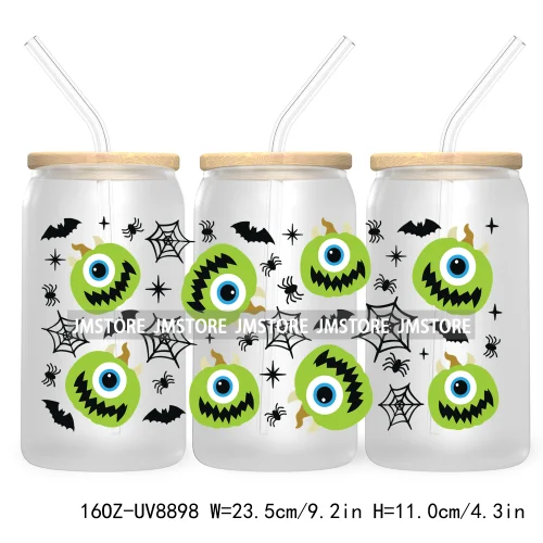 Cartoon Halloween Bat Pumpkin 16OZ UV DTF Cup Wrap Transfer Stickers Custom Labels Durable Waterproof Logo For Libbey Glass Can