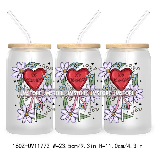 Love Mexican Concha Cafecito Valentine Day UV DTF Cup Wrap Transfer Sticker For 16OZ Libbey Glass Can Custom Logo Coquette Heart