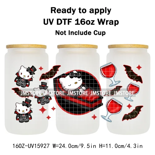 Halloween Girls Horror Movie Friends 16OZ UV DTF Cup Wrap Ready To Apply Waterproof Transfer Stickers For Libbey Glass Can Mugs