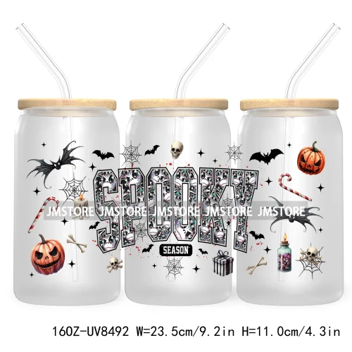 Cartoon Halloween Horror Friends UV DTF Sticker For 16OZ Libbey Glass Cup Can Wrap Transfer Stickers Custom Label DIY Logo Skull