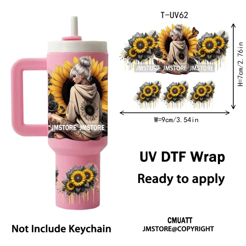 Butterfly Sunflower Girl UV DTF Mini Tumbler Keychain Wraps Ready To Press High Quality Wraps UV Stickers for Tumbler Keychain