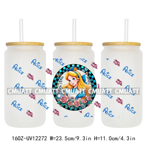 Colorful Round Cartoon Princess Girls 16OZ UV DTF Cup Transfer Wrap Transfer Stickers Waterproof DIY Logos For Libbey Glass Can