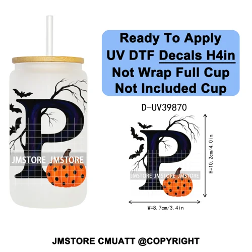 Polka Dot Pumpkin Halloween Letter Coquette UV DTF Decals Ready To Apply Waterproof Transfer Stickers For 16OZ Libbey Glass Can