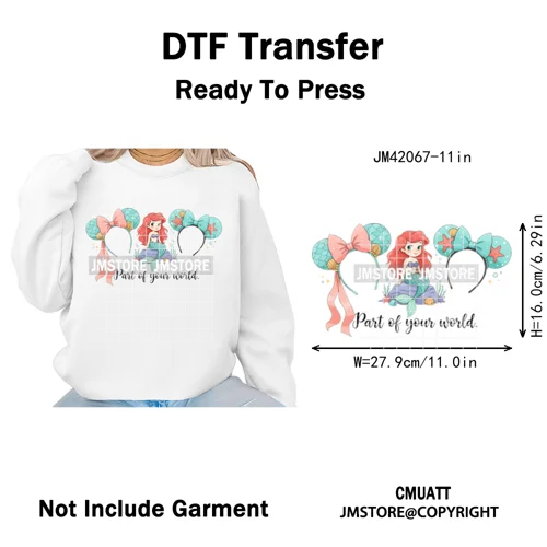 Cute Girls Coquette Magic Kingdom Mouse Ears Cartoon Quotes Iron on DTF Washable Transfers Stickers Ready to Press for T-shirts