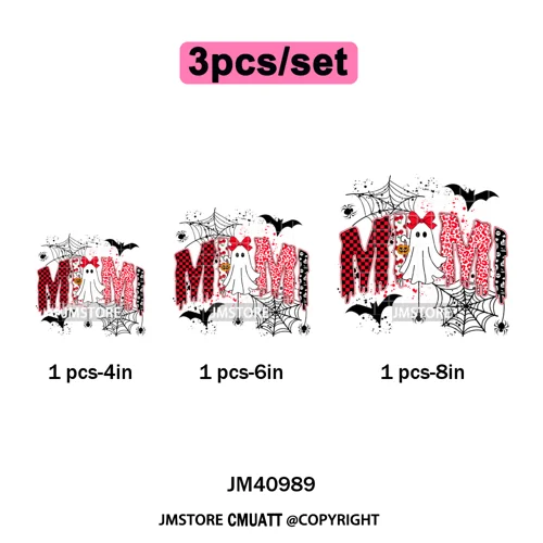 Leopard Checkered Spooky Mama Ghost Halloween Letters Preppy Halloween Iron on DTF Transfer Stickers Ready to Press for T-shirts
