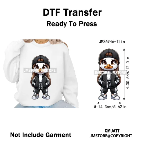 12in Girls Female Teddy Bear Duck Urban Sneakers Animal Washable Iron on DTF Transfers Stickers Ready to Press for T-shirts Bags