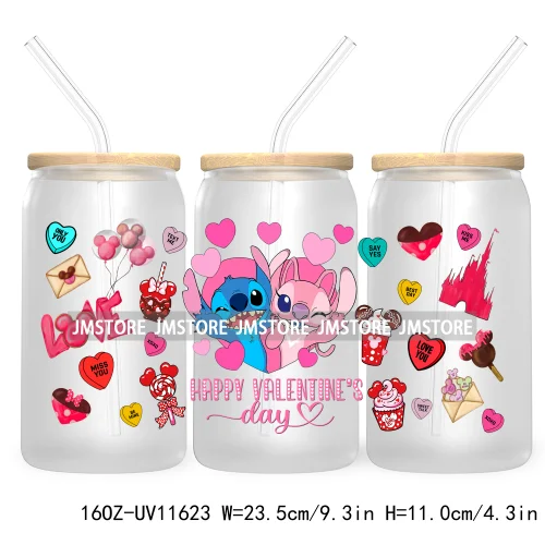 Happy Valentine's Day Cartoon Mouse Couple 16OZ UV Cup Wrap DTF Transfer Sticker For Libbey Glass Can Cups Tumbler XOXO Love Bug