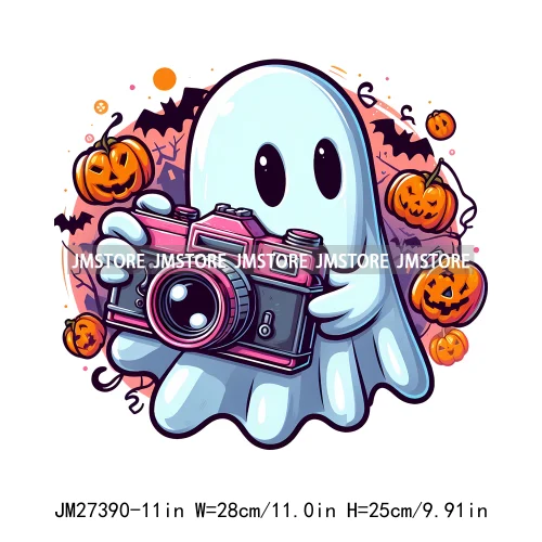 Funny Happy Death Watch Scary Movie Boo Ghost Halloween Vibes Thermal Logos DTF Iron On Heat Press Transfer Stickers For Clothes