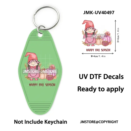 Hello Pumpkin Fall Thanksgiving Gnome UV DTF Motel Keychain Wraps Ready To Apply Waterproof High Quality Hotel Keychain Decals