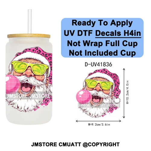 Retro Santa Claus Blowing Bubble Christmas UV DTF Decals Ready To Apply Waterproof Transfer Stickers For 16OZ Libbey Glass Can