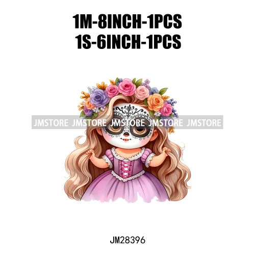 Washable Day Of The Dead La Catrina Dolls Designs Cartoon Princess Hispanic Girly Iron On DTF Transfers Stickers For Hoodies