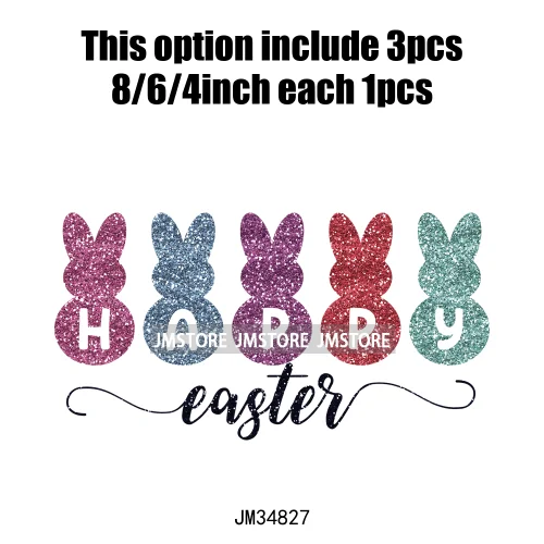 Colorful Faux Sequin Glitter Happy Easter Bunny University Letters Iron On DTF Transfers Stickers Ready To Press For Hoodies