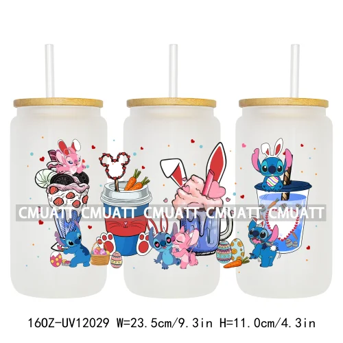 Spring Easter Stickers Cartoon Bunny Characters Eggs Kids 16OZ UV DTF Cup Wrap DIY Durable Label For Libbey Glass Can Mugs