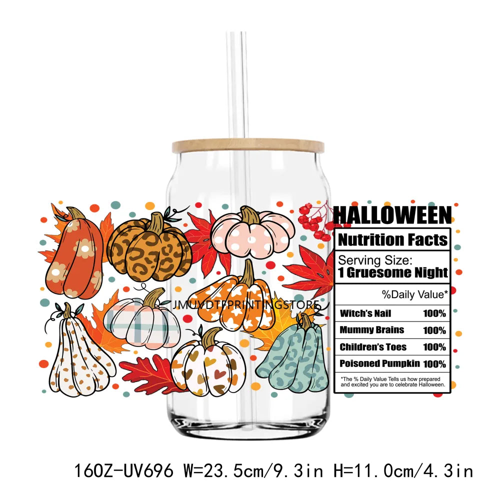 Fall Season Autumn Pumpkin 16OZ UV DTF Cup Wrap Transfers Stickers DIY Durable Waterproof Logo For Libbey Glass Can