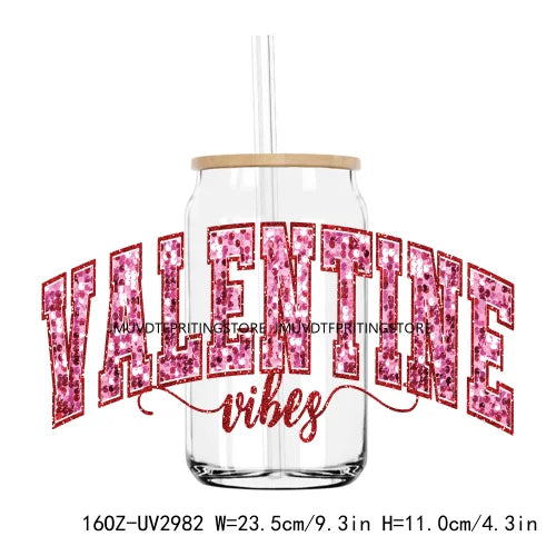 Faux Glitter Valentines In My Lover Era UV DTF Sticker For 16OZ Libbey Glass Cup Can Wrap Transfer Sticker Custom Label DIY Logo