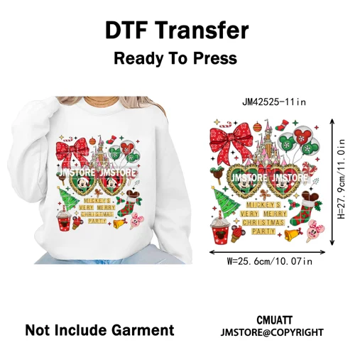 Magical Cartoon Girly Christmas Season Coquette Xmas Holiday Iron on DTF Washable Transfers Stickers Ready to Press for Textiles