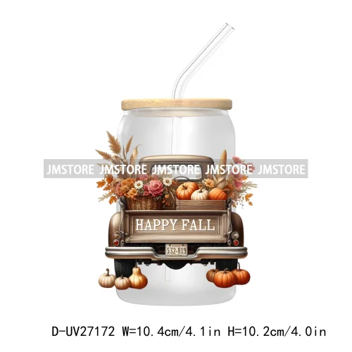 Happy Fall Autumn Pumpkins Season UV DTF Transfer Stickers Decals For Libbey Cold Cups Mugs Tumbler Waterproof Labels Boho Ghost