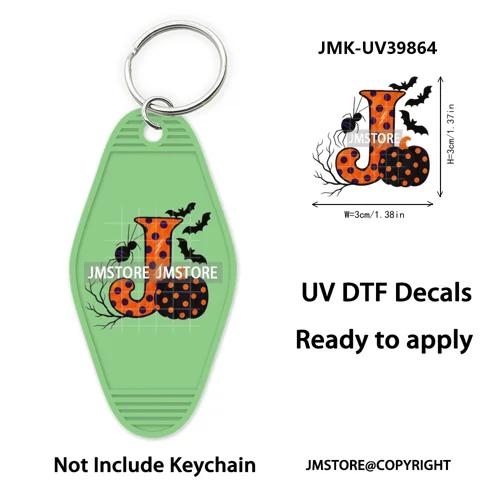 Halloween Pumpkin Alphabet Letters UV DTF Motel Keychain Decal Ready To Ship Durable Transfer Stickers Prints For Hotel Keychain