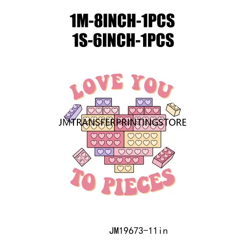 Retro Groovy Valentine Love You To Pieces DTF Transfer Iron On Heat Press Sticker For Hoodies